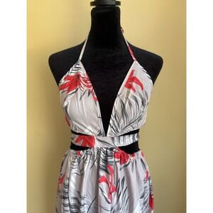 SHEIN Dress Women's  L Summer Floral Hawaiian Tropical Flare Lace Up Back Beach